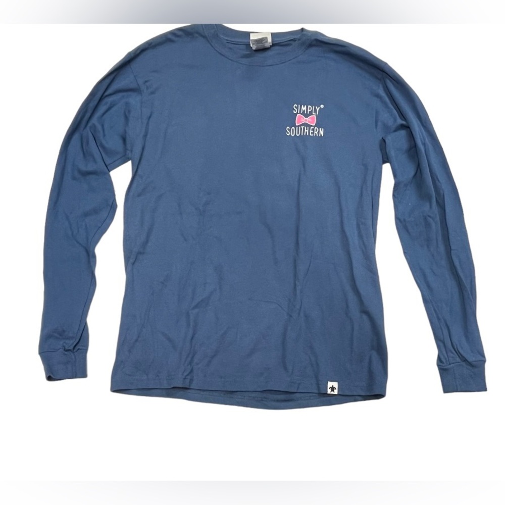 Simply southern size medium blue long sleeve shirt with dog and phrase on back.